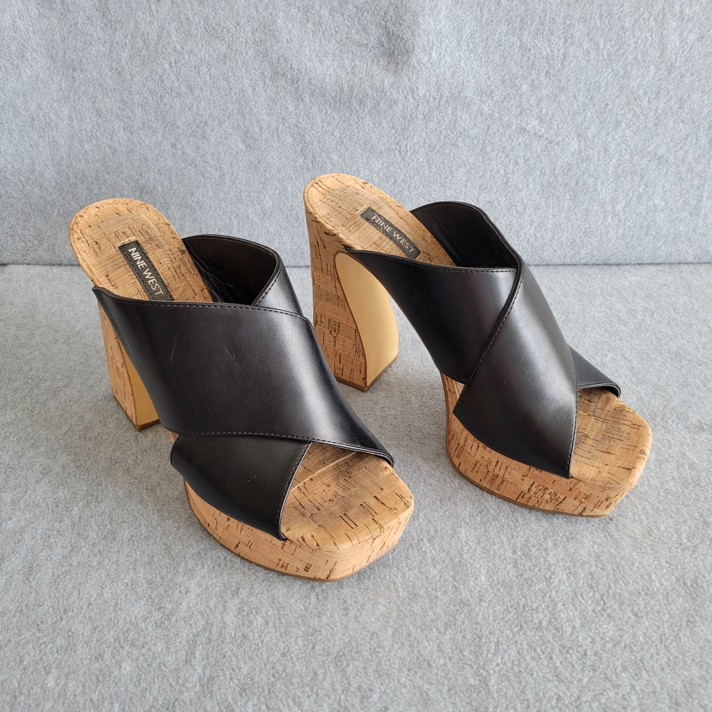 Nine West Black Platform Sandals Sz 9